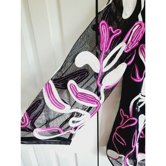 Chico's 1 Mesh Floral Embroidered Jackets‎ Size Medium Purple Black White - Picture 5 of 7